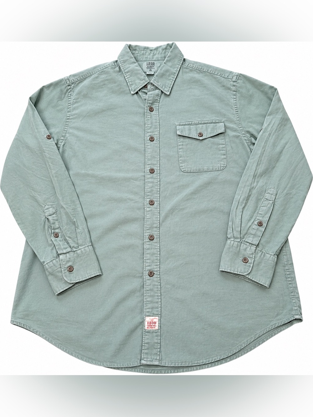 IZOD Seaside Twill Men’s XL Sage Green Long Sleeve Button Down Roll Tab Shirt
